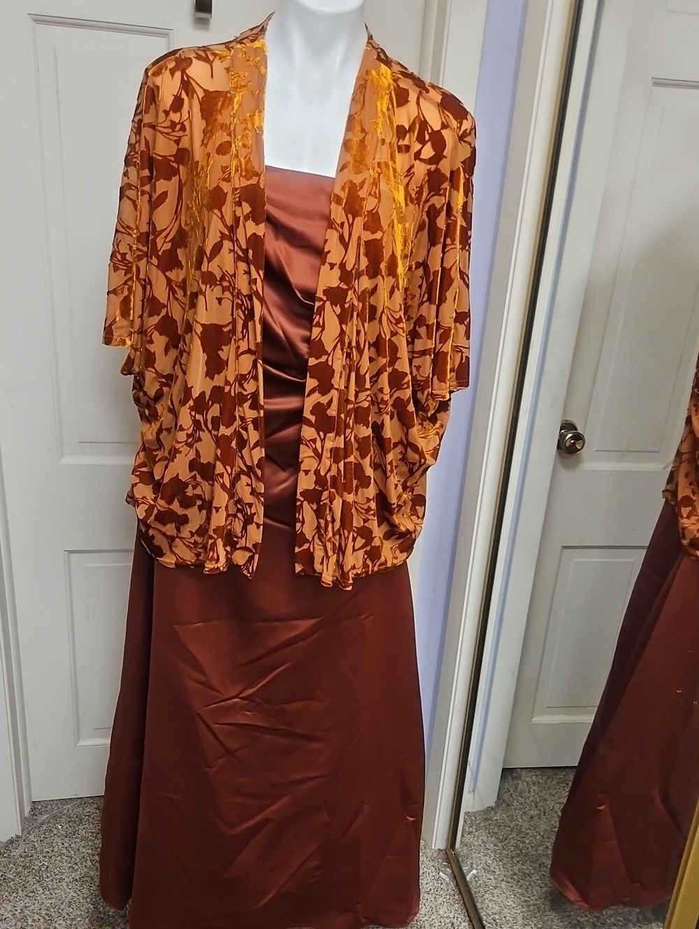 Fall Fairy  Michaelangelo Copper Satin Evening Maxi Dress Gown